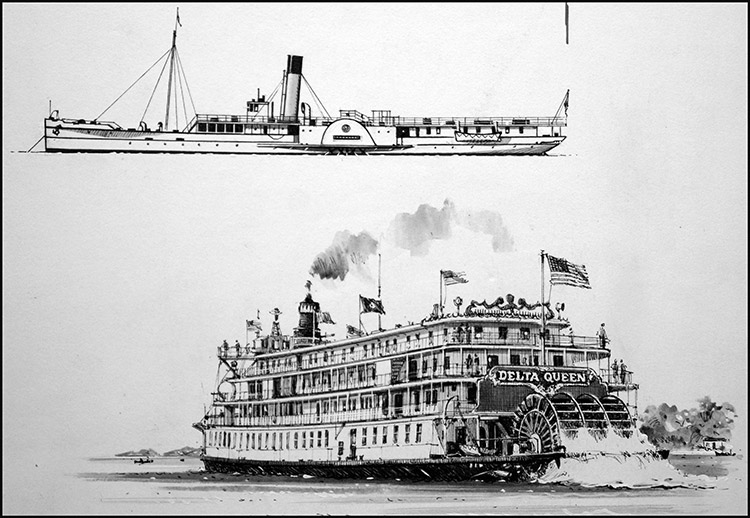 Mississippi Paddle Steamer (Original) by John S Smith at The Illustration Art Gallery