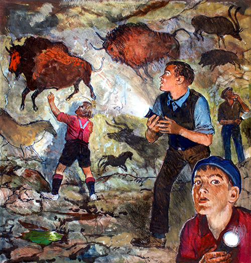 Discovery of the Lascaux Cave Paintings (Original) by Clive Uptton at The Illustration Art Gallery