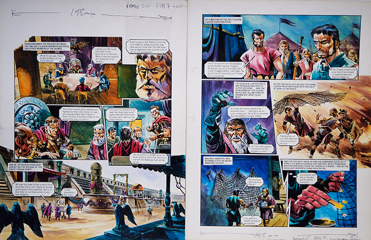 Cast the Net from 'The War with The Zolts' (TWO pages) (Originals) (Signed) by The Trigan Empire (Gerry Wood) at The Illustration Art Gallery