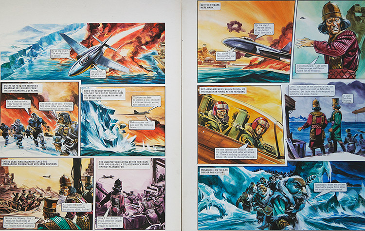 Burning Oceans from 'The Hericon/Nivatian Conflict' (TWO pages) (Originals) by The Trigan Empire (Gerry Wood) at The Illustration Art Gallery