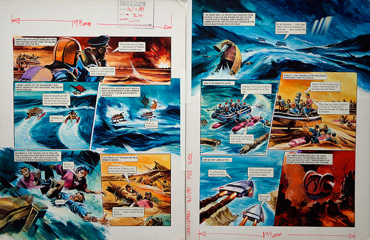 Tidal Wave of Destruction from 'The Tharvs' (TWO pages) (Originals) by The Trigan Empire (Gerry Wood) at The Illustration Art Gallery