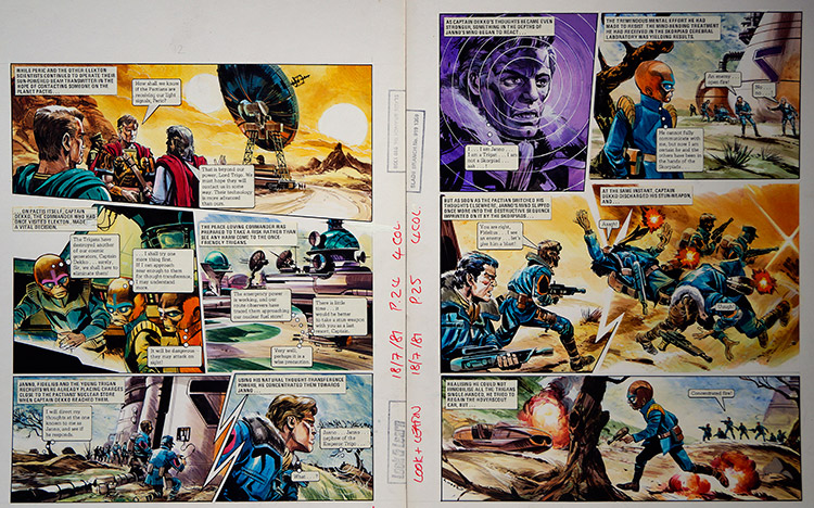Destructive Sequence from 'Return of The Skorpiads' (TWO pages) (Originals) (Signed) by The Trigan Empire (Gerry Wood) at The Illustration Art Gallery