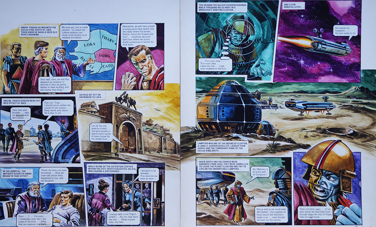 King Zorth's Evil Plan from 'The Poisoning of Trigan's Youth' (TWO pages) (Originals) art by The Trigan Empire (Gerry Wood) at The Illustration Art Gallery