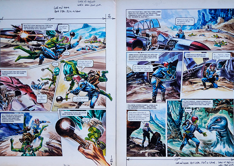 Janno Fights for his Life from 'Civil War in Daveli' (TWO pages) (Originals) by The Trigan Empire (Gerry Wood) at The Illustration Art Gallery