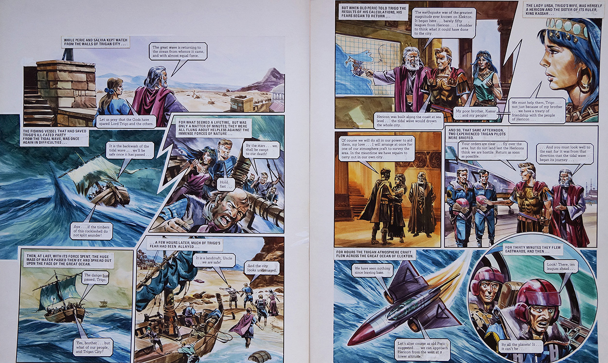 The Great Wave from 'The Hericon/Nivatian Conflict' (TWO pages) (Originals) art by The Trigan Empire (Gerry Wood) at The Illustration Art Gallery