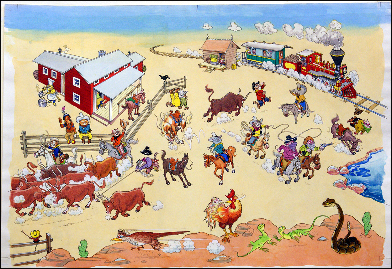 Ride 'Em Cowboy (Original) art by Peter Woolcock Art at The Illustration Art Gallery