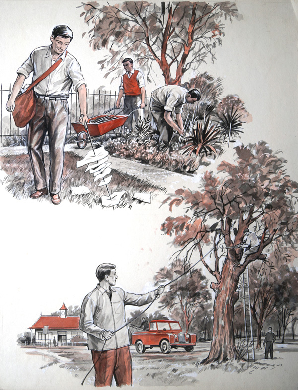 Gardening In The Park (Original) by 20th Century at The Illustration Art Gallery