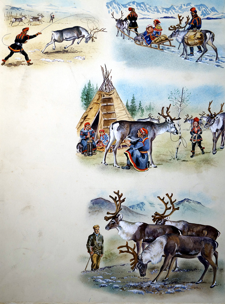 Laplanders and Reindeer (Original) art by Animals at The Illustration Art Gallery