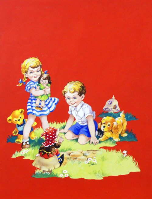 Two Children and Fairy (Original) by E V Abbott Art at The Illustration Art Gallery