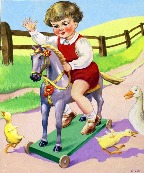 Boy on Toy Horse (Original) (Signed) by E V Abbott at The Illustration Art Gallery