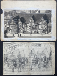 The Tudor Mansion Cut Away painting and artist sketch art by Leslie Ashwell Wood