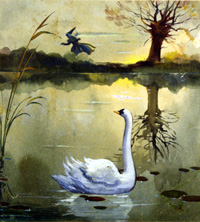 The Swan on the Lake at Sunset (Original)
