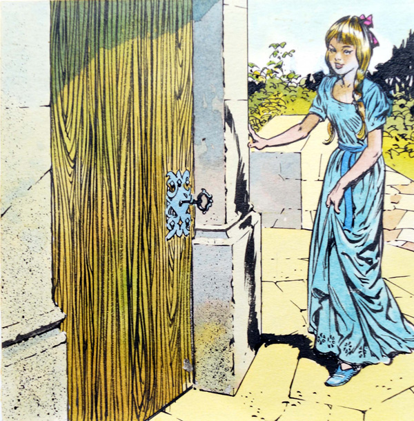 The Donkey Skin: Girl Approaches The Door (Original) by The Donkey Skin (Blasco) at The Illustration Art Gallery