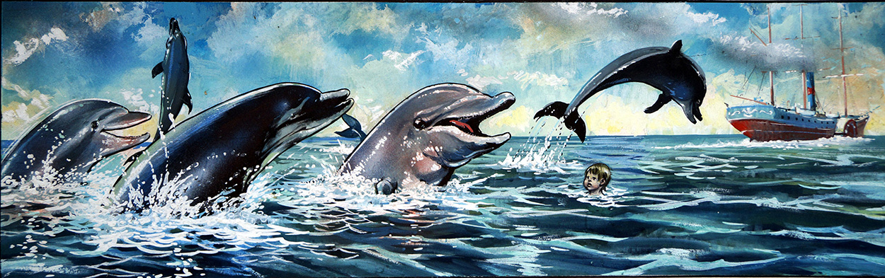The Water Babies - Swimming with Dolphins (Original) art by Jesus Blasco Art at The Illustration Art Gallery