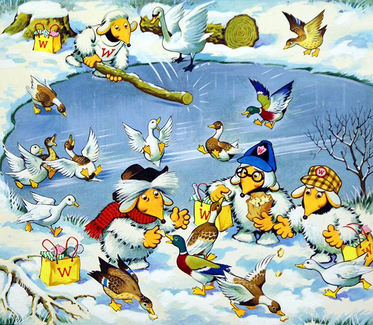 The Wombles: Feeding Ducks (Original) by The Wombles (Blasco) at The Illustration Art Gallery