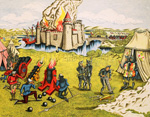 Cannon in use at a Siege (Original Macmillan Poster) (Print) art by Stuart Boyle at The Illustration Art Gallery