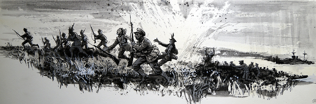 Charge at Gallipoli (Original) (Signed) art by Ralph Bruce Art at The Illustration Art Gallery