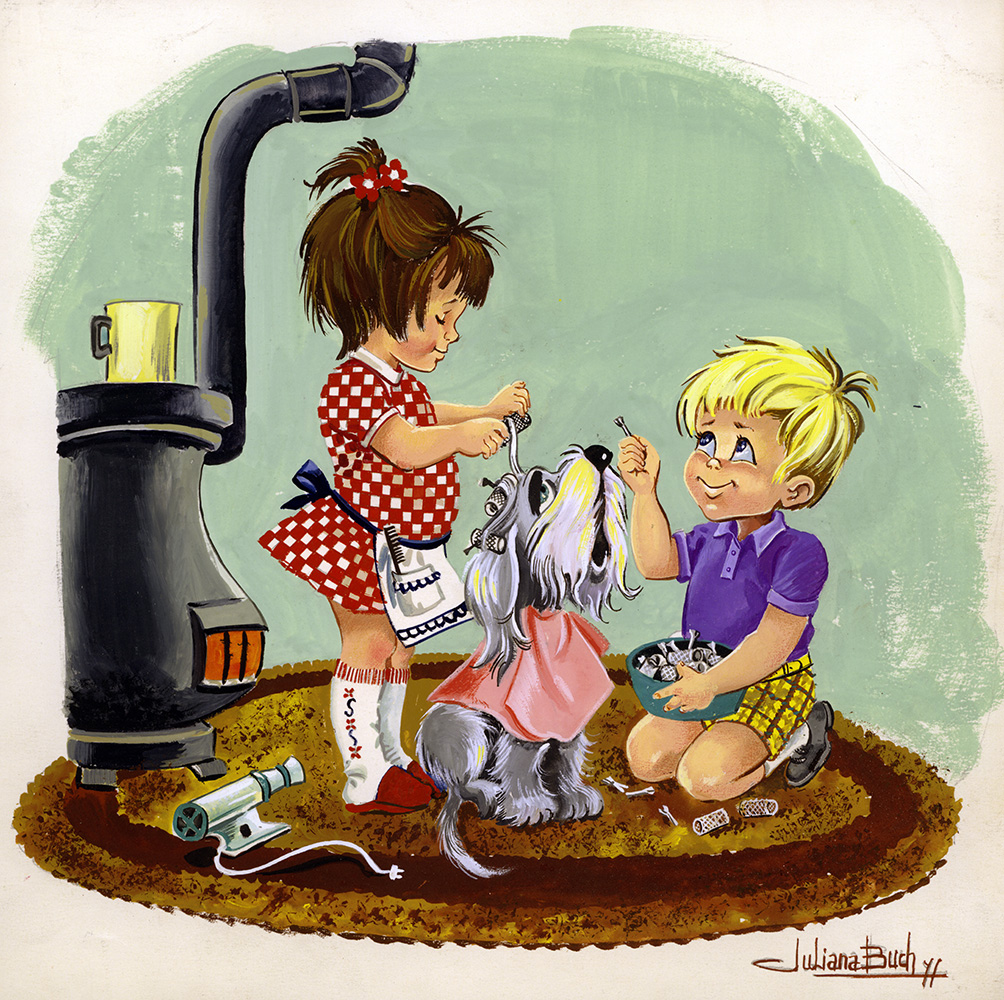 The Young Dog Groomers (Original) (Signed) art by Juliana Buch at The Illustration Art Gallery