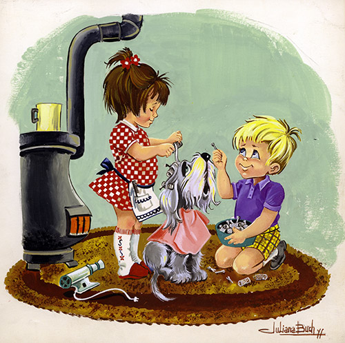 The Young Dog Groomers (Original) (Signed) by Juliana Buch at The Illustration Art Gallery