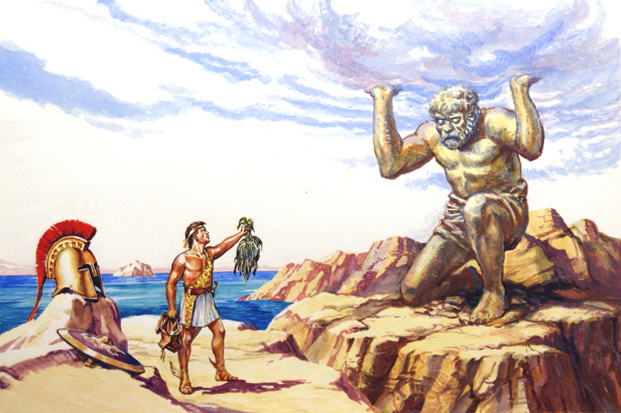 Perseus turns the Giant Atlas to Stone (Original) art by Geoff Campion at The Illustration Art Gallery