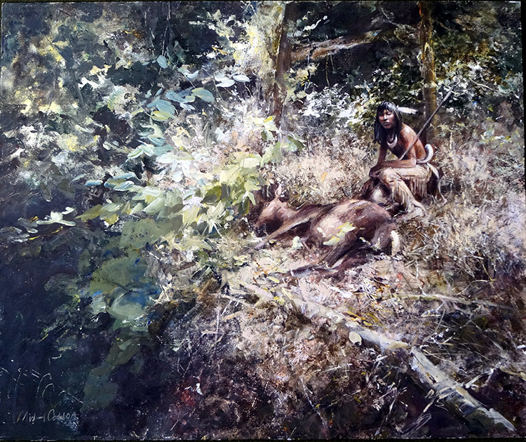 Indian Hunter with Deer (Original) (Signed) by Michael Codd at The Illustration Art Gallery