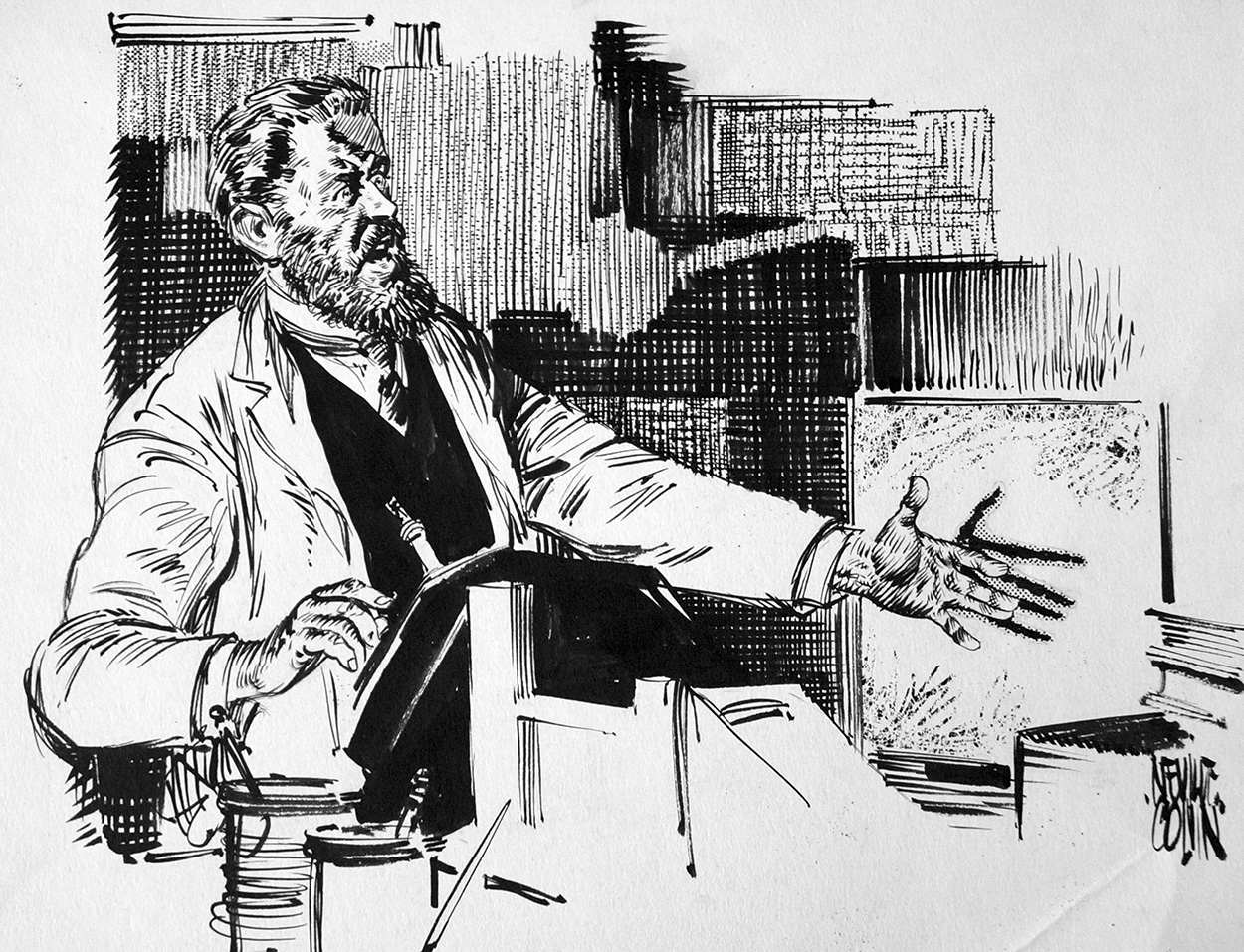 Wilhelm Roentgen X-Ray (Original) (Signed) art by Magazine Illustrations (Colvin) at The Illustration Art Gallery