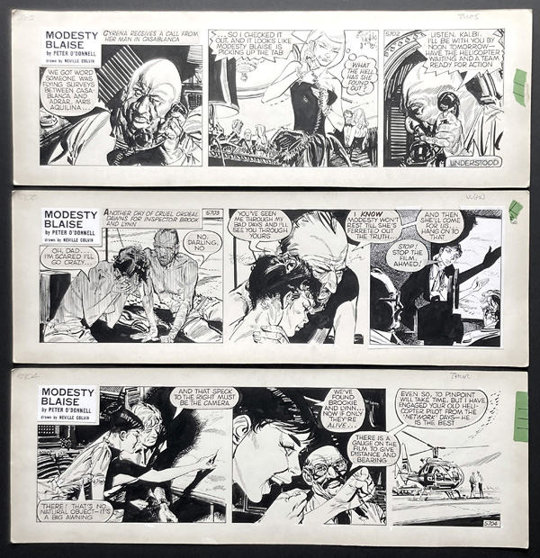 Set of 3 Modesty Blaise Strips from 'Death in Slow Motion' 5702 - 5704: Eureka! (Original) by Modesty Blaise (Neville Colvin) at The Illustration Art Gallery