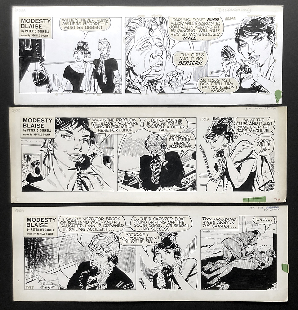 Set of 3 Modesty Blaise Strips from 'Death in Slow Motion' 5624a - 5626 (Original) art by Modesty Blaise (Neville Colvin) at The Illustration Art Gallery