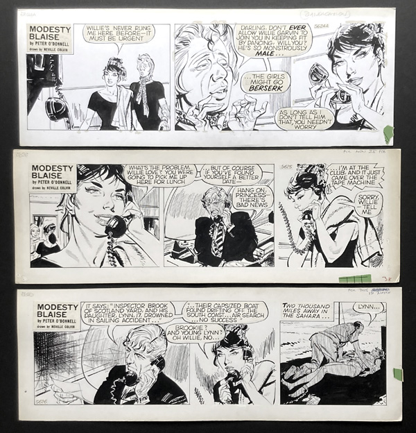 Set of 3 Modesty Blaise Strips from 'Death in Slow Motion' 5624a - 5626 (Original) by Modesty Blaise (Neville Colvin) at The Illustration Art Gallery