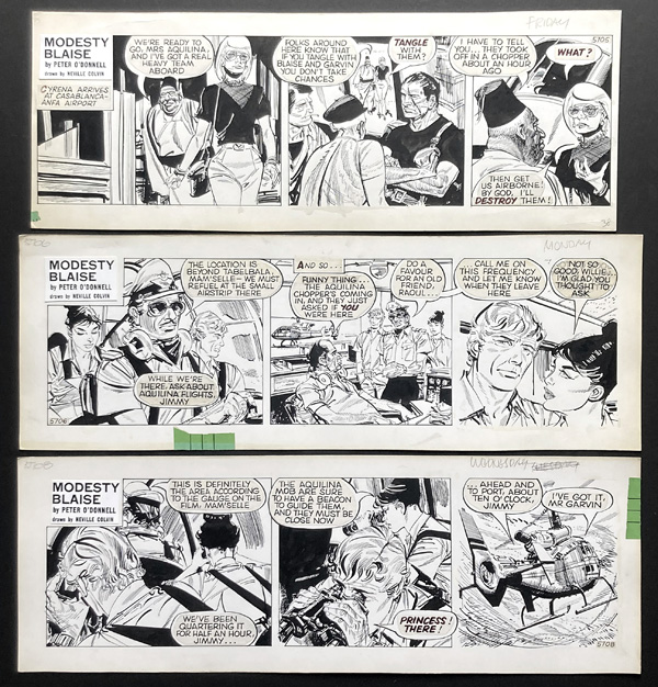Set of 3 Modesty Blaise Strips from 'Death in Slow Motion' 5705 - 5708 (Original) by Modesty Blaise (Neville Colvin) at The Illustration Art Gallery