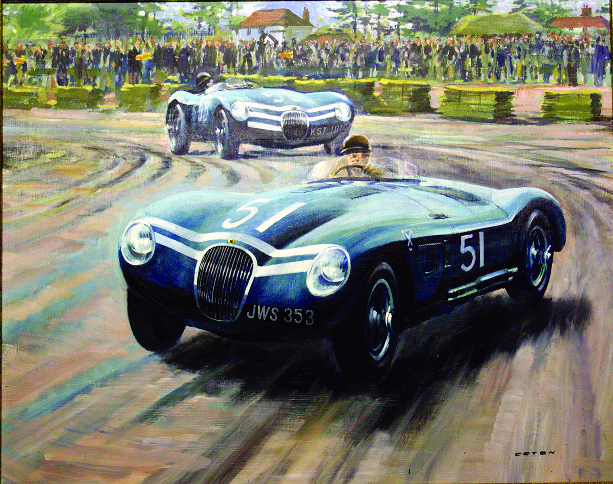 Jaguar Type C raced by Ian Stewart (Original) (Signed) art by Graham Coton at The Illustration Art Gallery