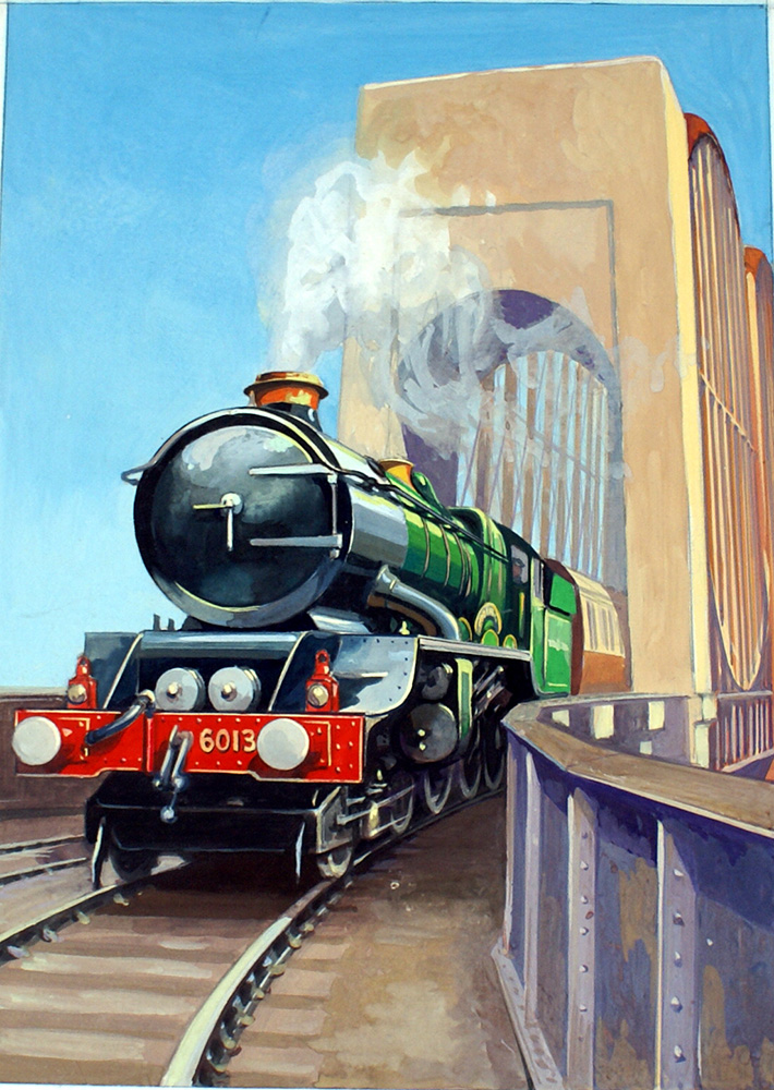 GWR Steam Engine approaching from Saltash Bridge over the River Tamar (Original) art by Geoffrey Day at The Illustration Art Gallery