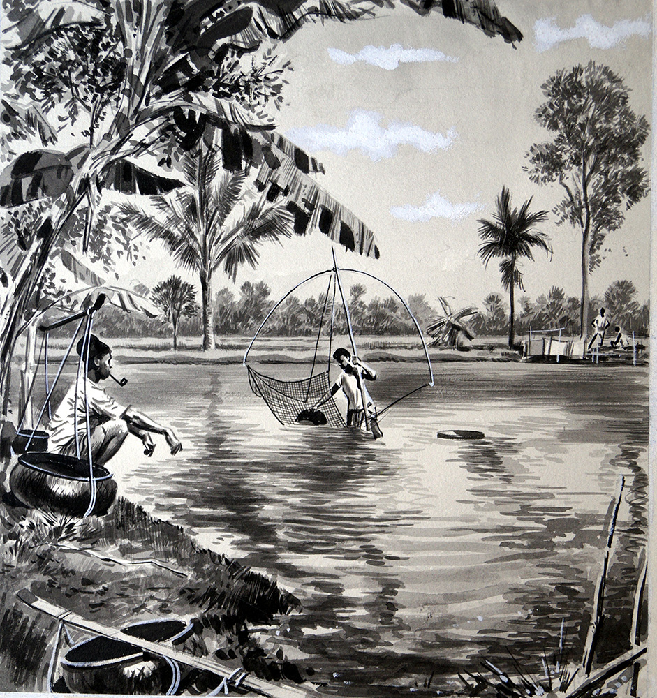 Fishing in Java (Original) art by Neville Dear at The Illustration Art Gallery