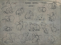 Dumbo Ozalid with Hand-drawn Sketches art by Disney Artist