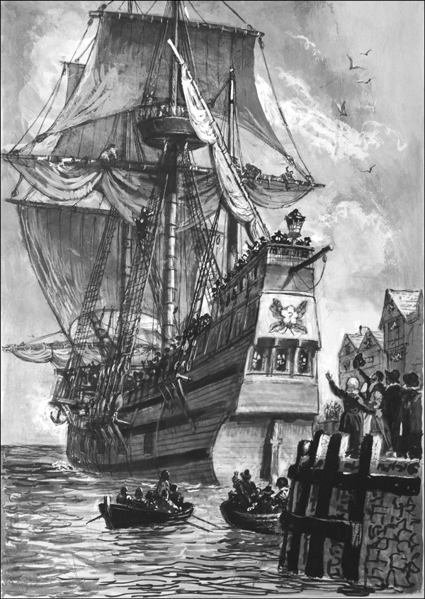 The Golden Hind Sets Sail 1 (Original) by British History (Doughty) at The Illustration Art Gallery