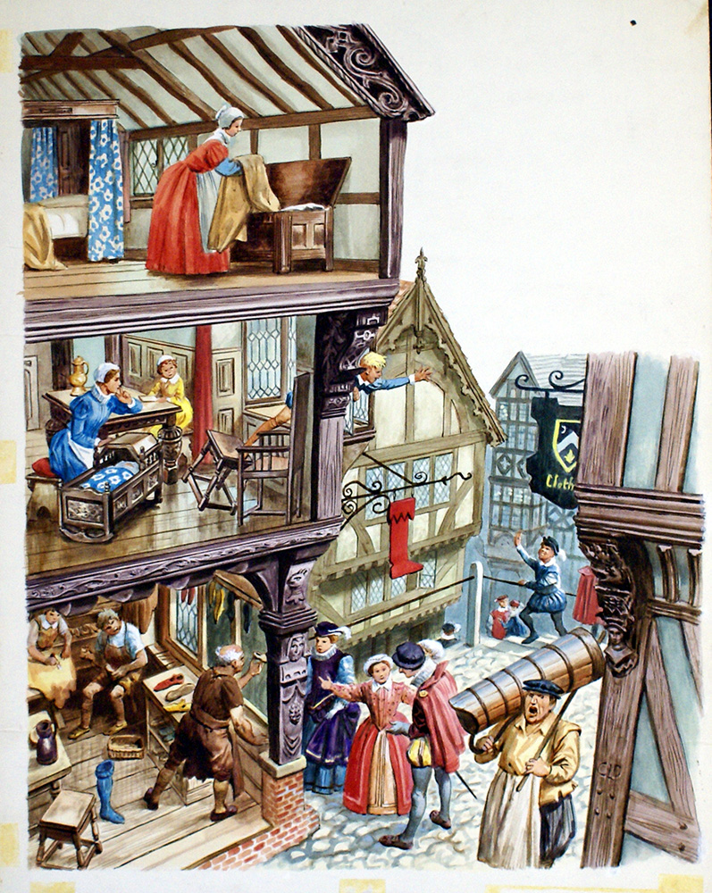 The Elizabethan House (Original) (Signed) art by British History (Doughty) at The Illustration Art Gallery