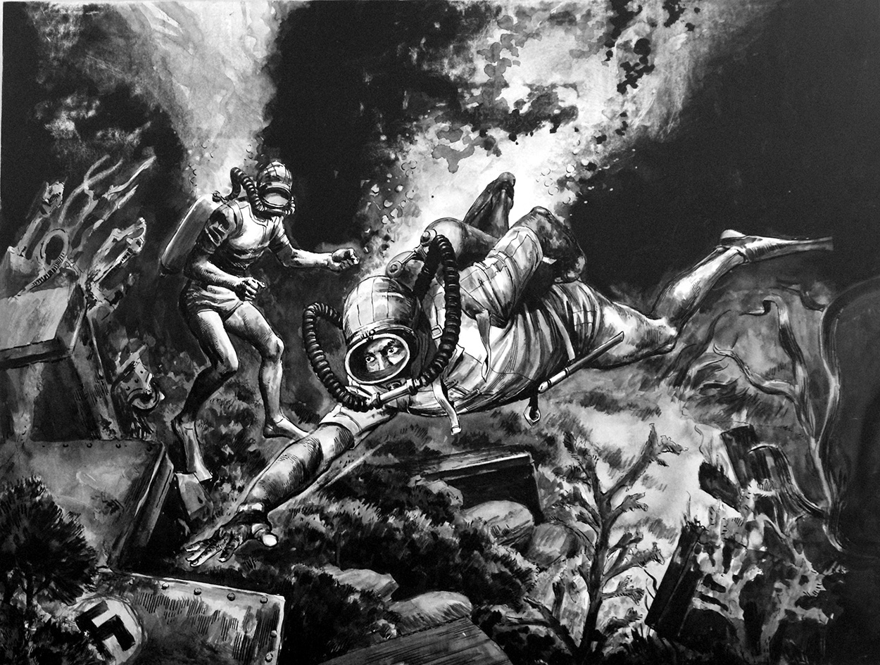 Diving For Nazi Treasure (Original) art by Cecil Doughty Art at The Illustration Art Gallery