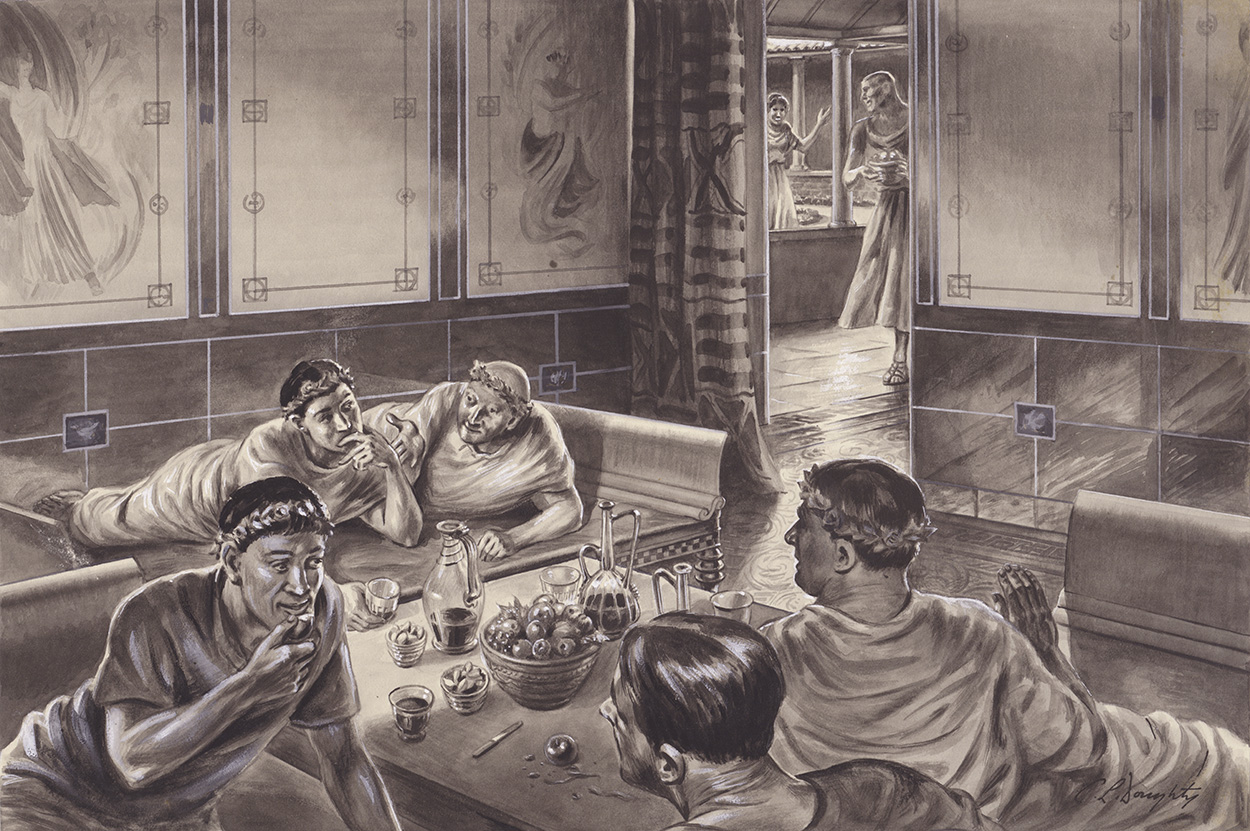 Romano Britons Dining (Original) (Signed) art by British History (Doughty) at The Illustration Art Gallery
