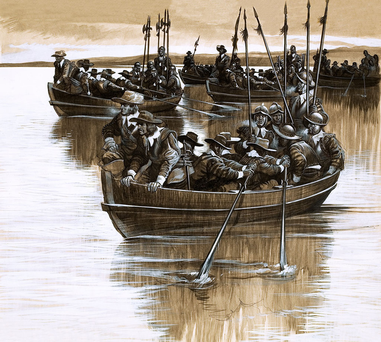 Cromwell Crosses The River Severn (Original) art by British History (Ron Embleton) at The Illustration Art Gallery