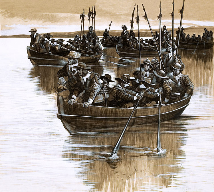 Cromwell Crosses The River Severn (Original) by British History (Ron Embleton) at The Illustration Art Gallery