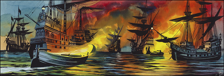 The Fire Ships of Trafalgar (Original) by British History (Ron Embleton) at The Illustration Art Gallery