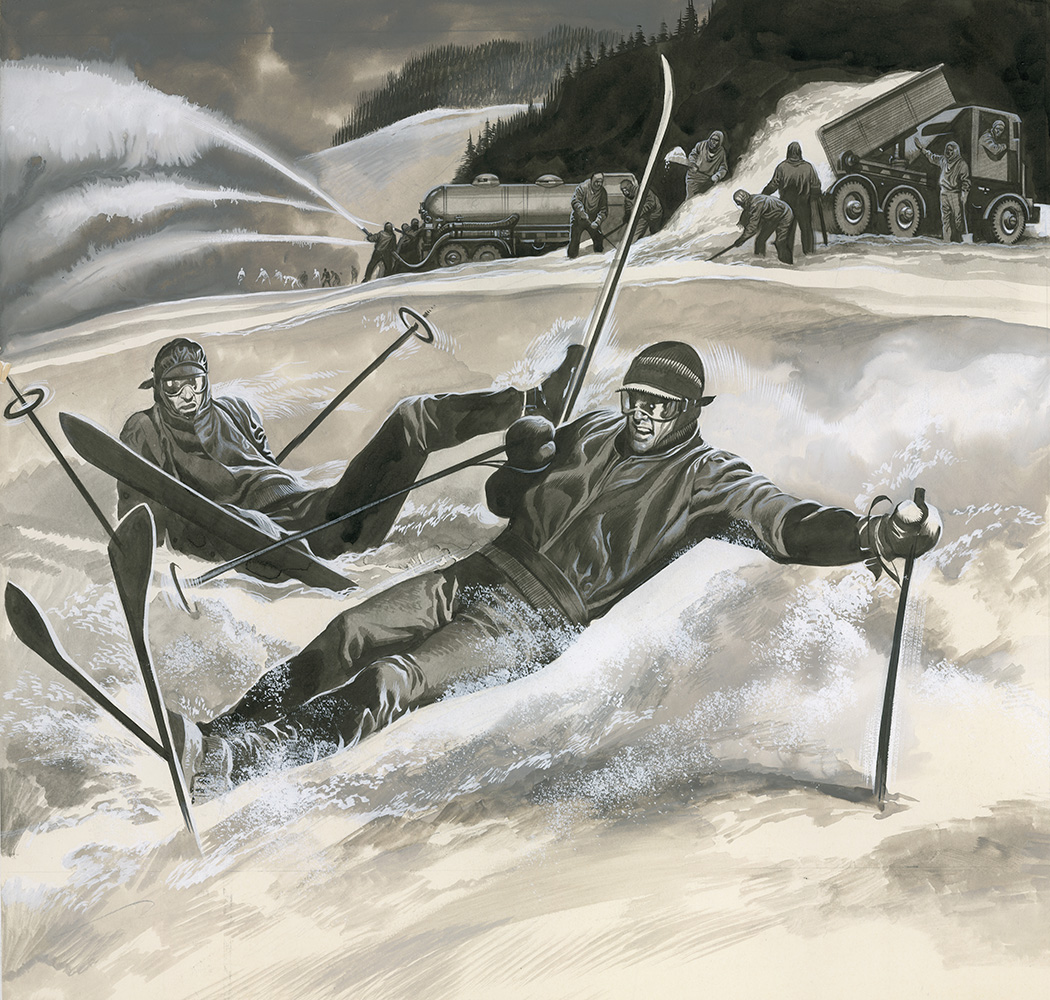 Skiers and snow machines (Original) art by Ron Embleton Art at The Illustration Art Gallery