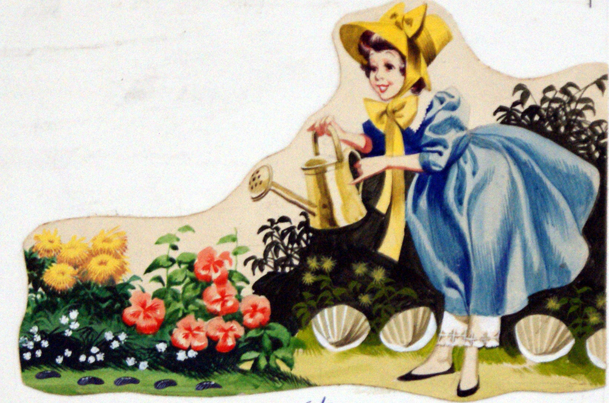 Mistress Mary Watering her Garden (Original) art by More Children's Stories (Ron Embleton) at The Illustration Art Gallery