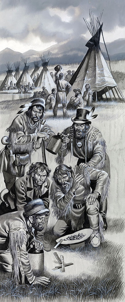 The Mountain Men in Camp (Original) (Signed) art by The Winning of the West (Ron Embleton) at The Illustration Art Gallery