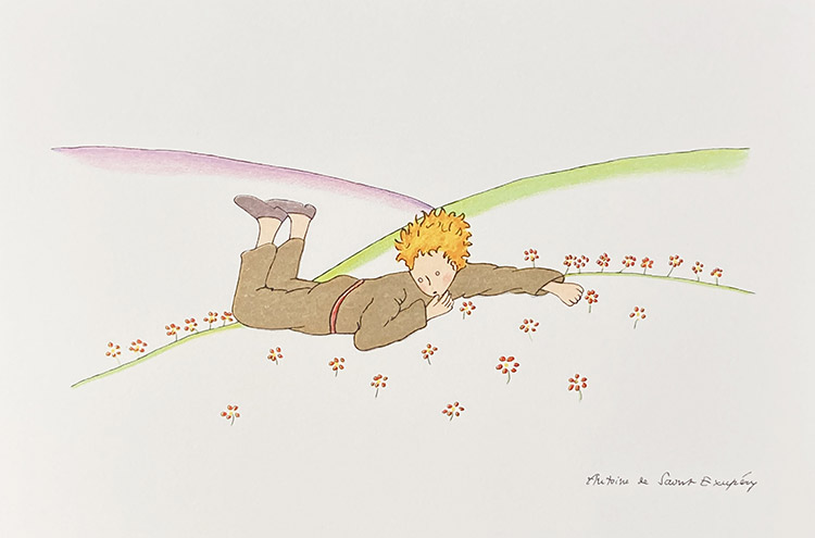 The Little Prince lying on the grass (Limited Edition Print) by Antoine de Saint Exupery at The Illustration Art Gallery