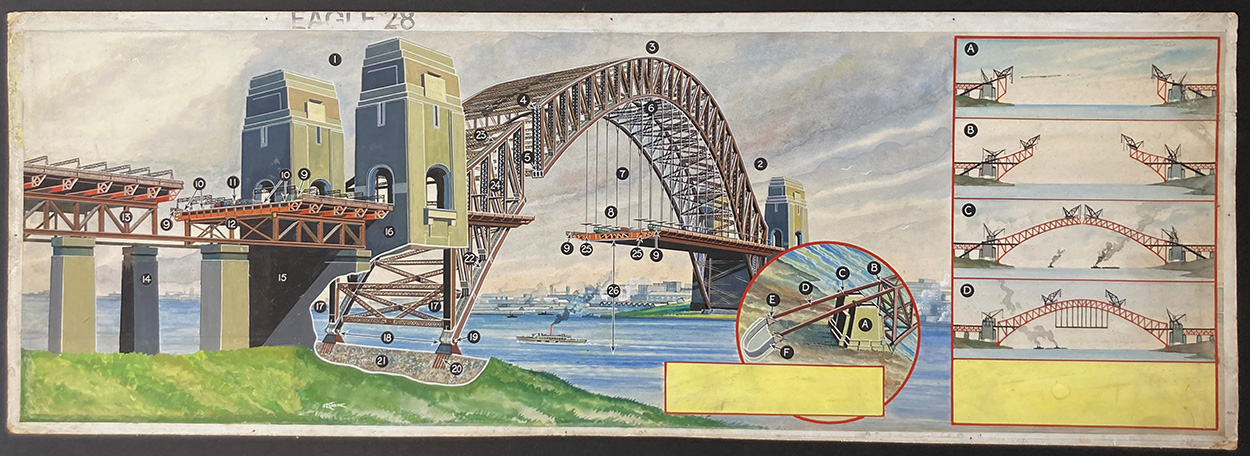 Sydney Harbour Bridge - Eagle Cut Away (Original) (Signed) art by Walkden Fisher at The Illustration Art Gallery