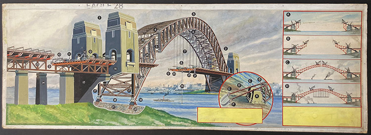 Sydney Harbour Bridge - Eagle Cut Away (Original) (Signed) by Walkden Fisher at The Illustration Art Gallery