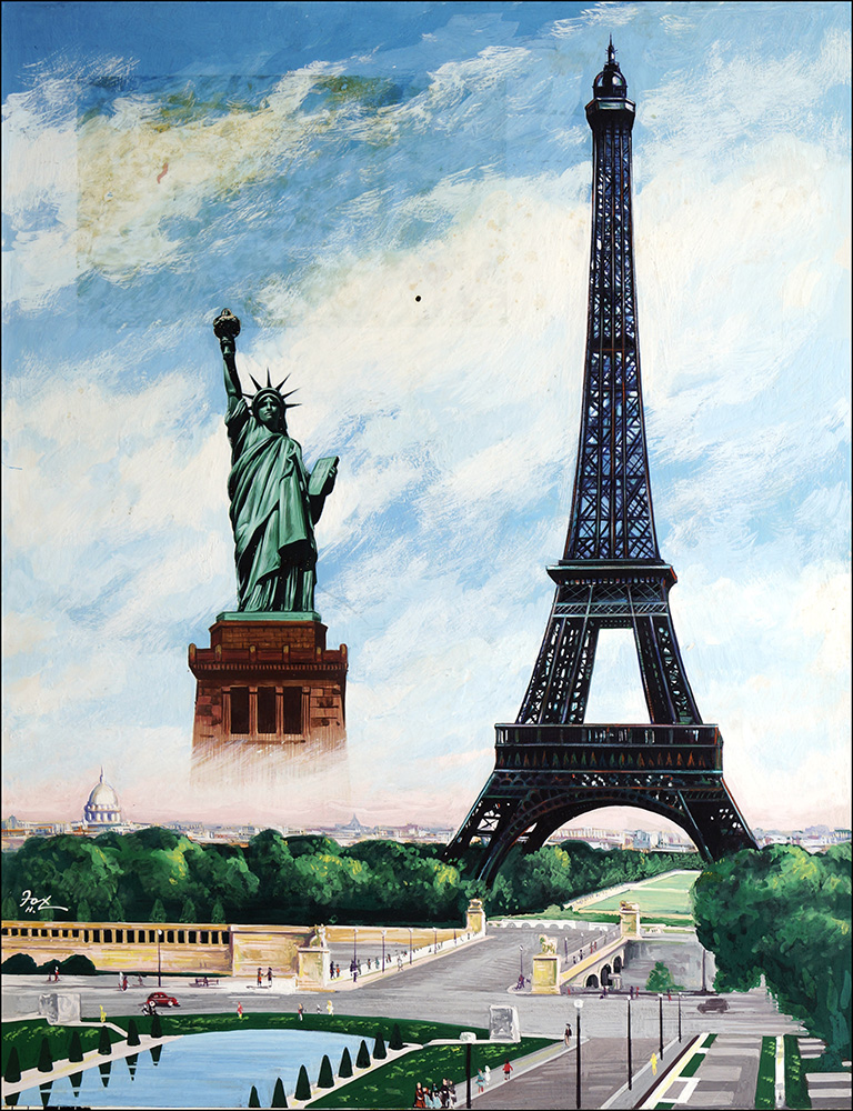 Eiffel Tower and Statue of Liberty (Original) (Signed) art by Henry Fox at The Illustration Art Gallery