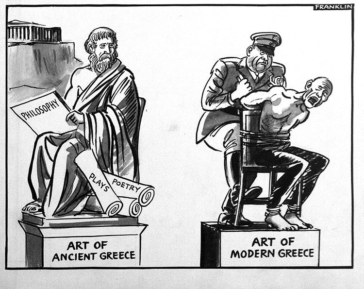 The Changing Face of Art in Greece (Original) (Signed) by Stanley Arthur Franklin at The Illustration Art Gallery