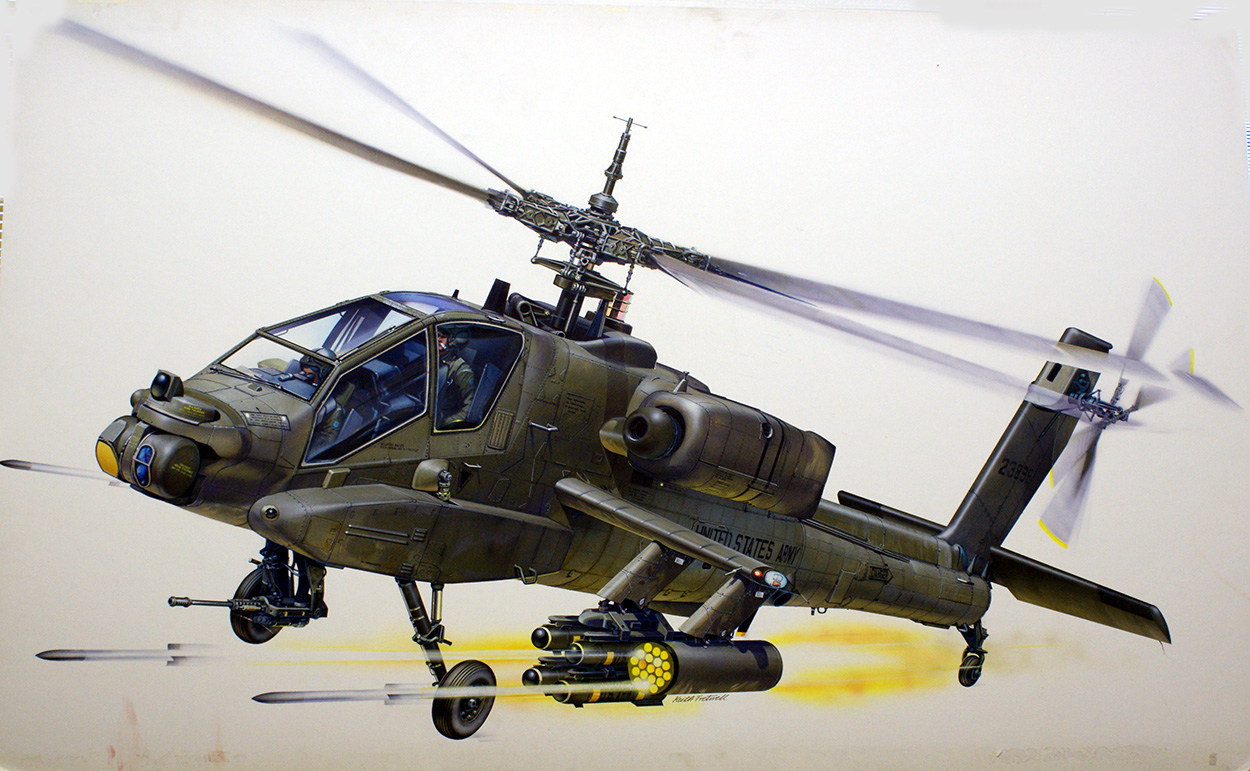 Boeing Apache AH-64 attack helicopter (Original) (Signed) art by Keith Fretwell at The Illustration Art Gallery